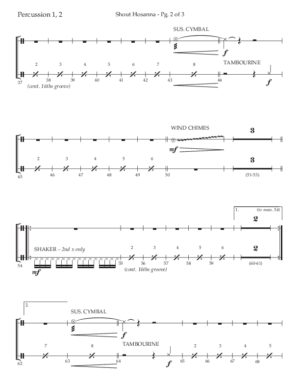 Shout Hosanna (Choral Anthem SATB) Percussion 1/2 (Lifeway Choral / Arr. Craig Adams / Arr. Ken Barker / Arr. Danny Zaloudik / Orch. David Shipps)