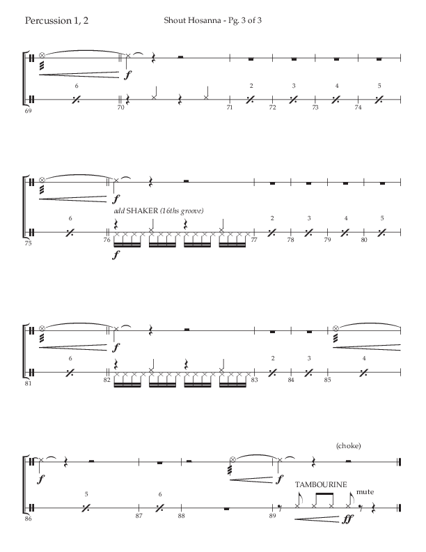 Shout Hosanna (Choral Anthem SATB) Percussion 1/2 (Lifeway Choral / Arr. Craig Adams / Arr. Ken Barker / Arr. Danny Zaloudik / Orch. David Shipps)