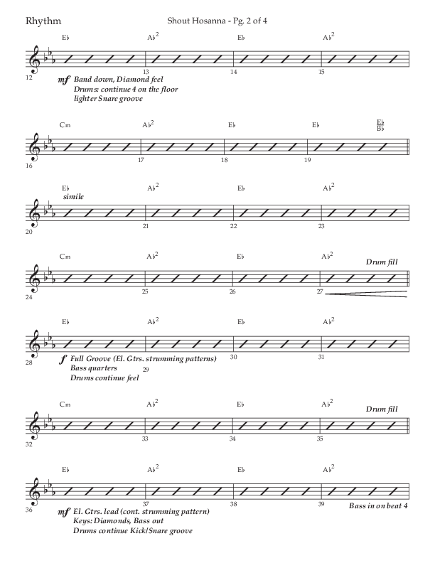 Shout Hosanna (Choral Anthem SATB) Rhythm Chart (Lifeway Choral / Arr. Craig Adams / Arr. Ken Barker / Arr. Danny Zaloudik / Orch. David Shipps)