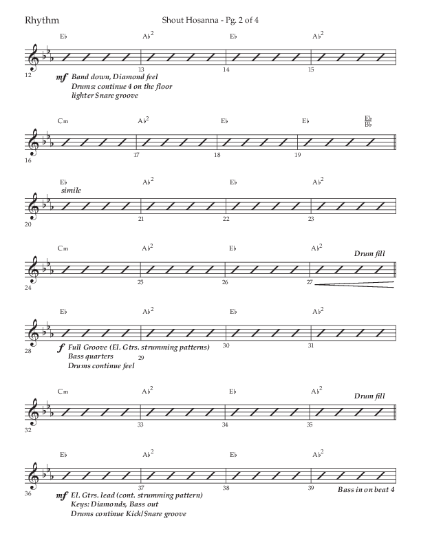 Shout Hosanna (Choral Anthem SATB) Rhythm Chart (Lifeway Choral / Arr. Craig Adams / Arr. Ken Barker / Arr. Danny Zaloudik / Orch. David Shipps)