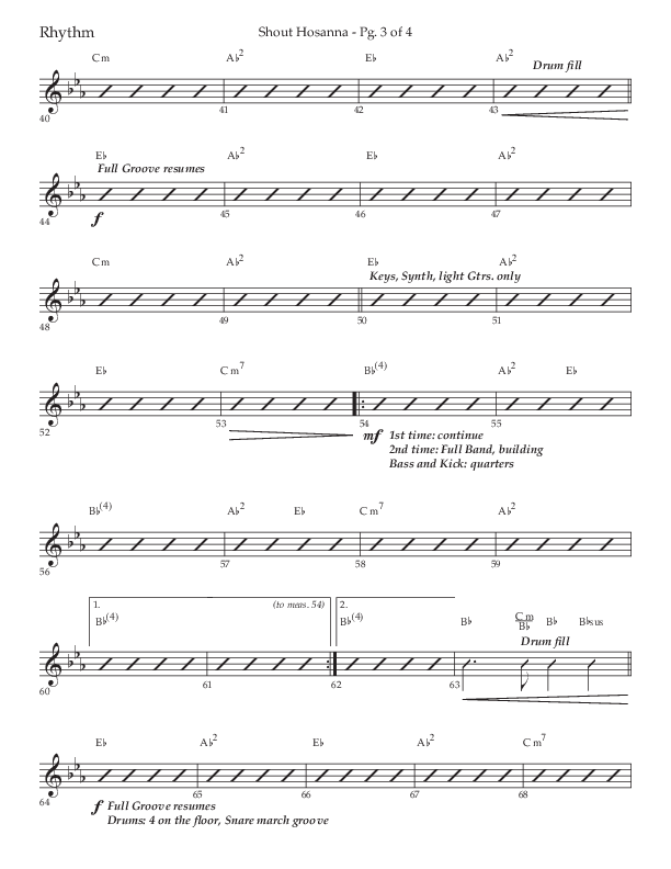 Shout Hosanna (Choral Anthem SATB) Rhythm Chart (Lifeway Choral / Arr. Craig Adams / Arr. Ken Barker / Arr. Danny Zaloudik / Orch. David Shipps)