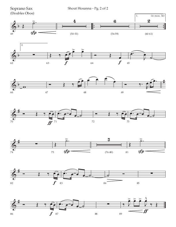 Shout Hosanna (Choral Anthem SATB) Soprano Sax (Lifeway Choral / Arr. Craig Adams / Arr. Ken Barker / Arr. Danny Zaloudik / Orch. David Shipps)