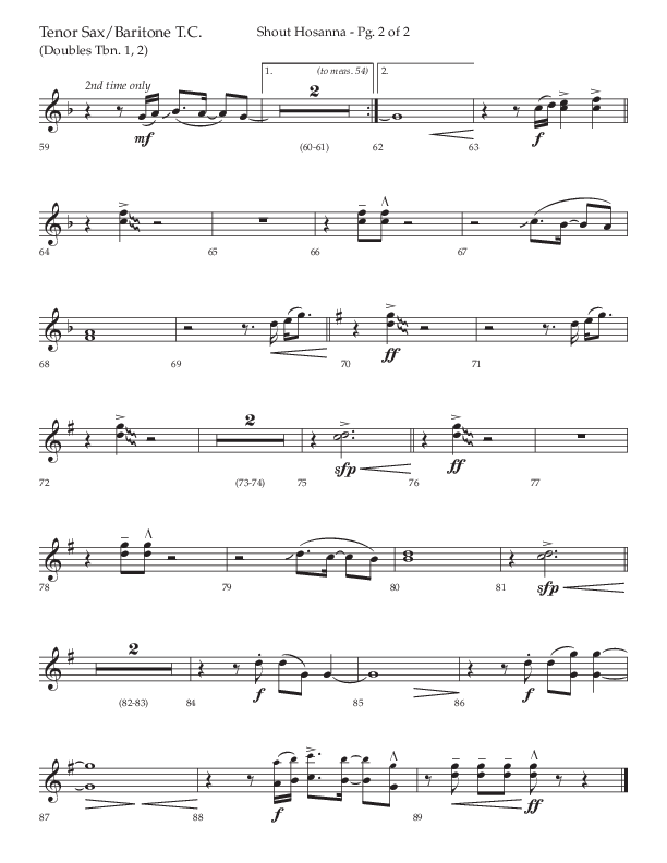 Shout Hosanna (Choral Anthem SATB) Tenor Sax/Baritone T.C. (Lifeway Choral / Arr. Craig Adams / Arr. Ken Barker / Arr. Danny Zaloudik / Orch. David Shipps)