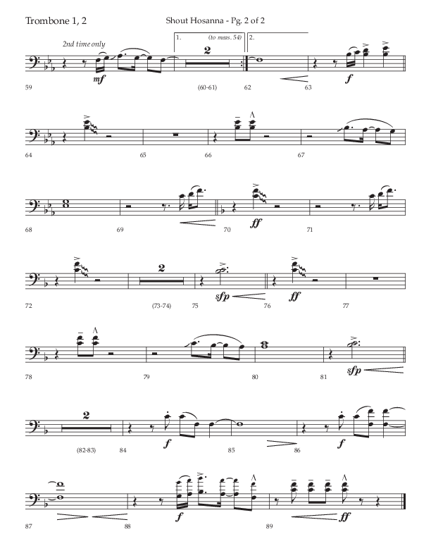 Shout Hosanna (Choral Anthem SATB) Trombone 1/2 (Lifeway Choral / Arr. Craig Adams / Arr. Ken Barker / Arr. Danny Zaloudik / Orch. David Shipps)