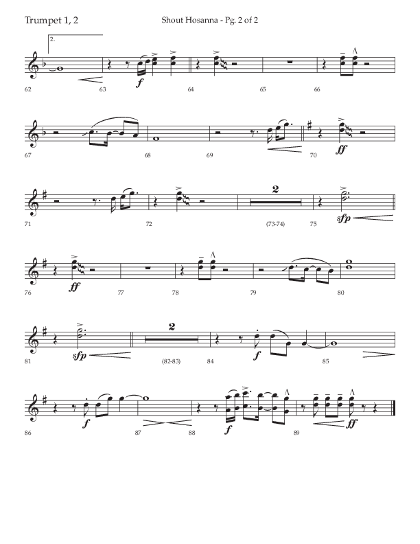 Shout Hosanna (Choral Anthem SATB) Trumpet 1,2 (Lifeway Choral / Arr. Craig Adams / Arr. Ken Barker / Arr. Danny Zaloudik / Orch. David Shipps)