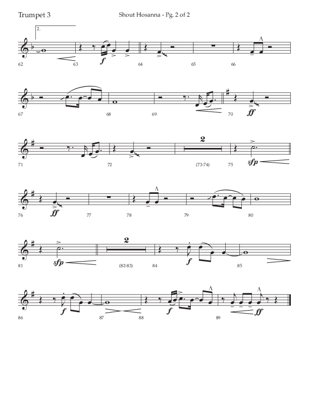 Shout Hosanna (Choral Anthem SATB) Trumpet 3 (Lifeway Choral / Arr. Craig Adams / Arr. Ken Barker / Arr. Danny Zaloudik / Orch. David Shipps)