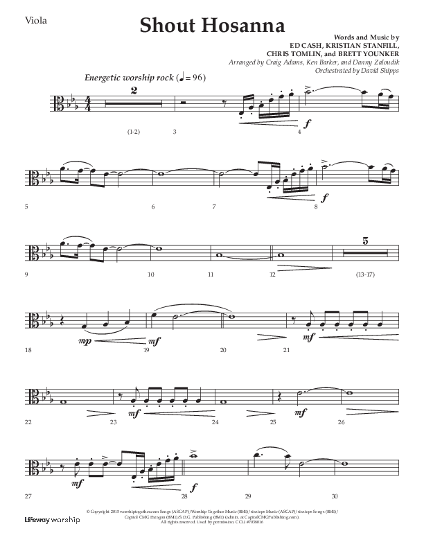 Shout Hosanna (Choral Anthem SATB) Viola (Lifeway Choral / Arr. Craig Adams / Arr. Ken Barker / Arr. Danny Zaloudik / Orch. David Shipps)
