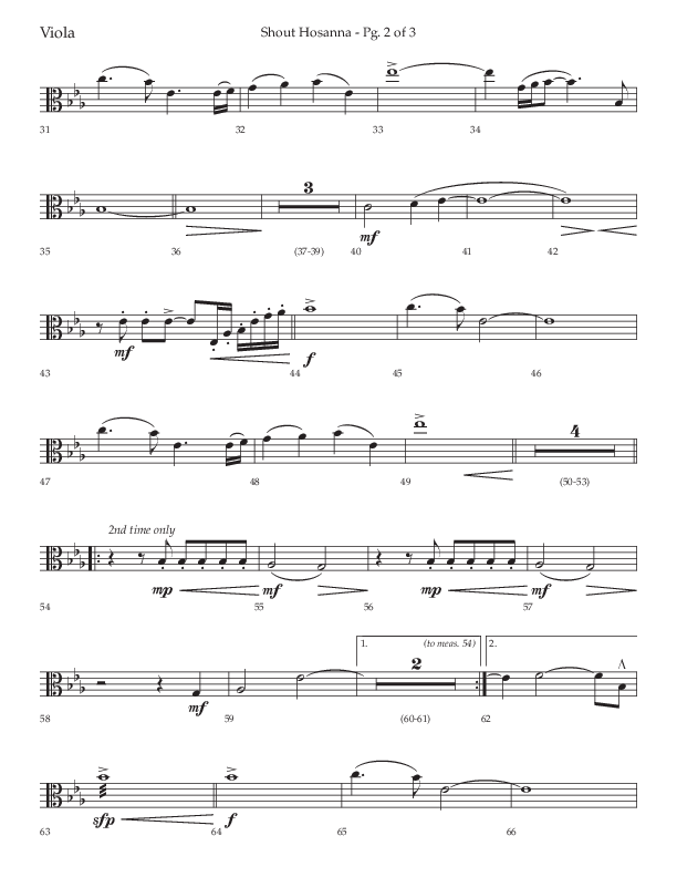 Shout Hosanna (Choral Anthem SATB) Viola (Lifeway Choral / Arr. Craig Adams / Arr. Ken Barker / Arr. Danny Zaloudik / Orch. David Shipps)