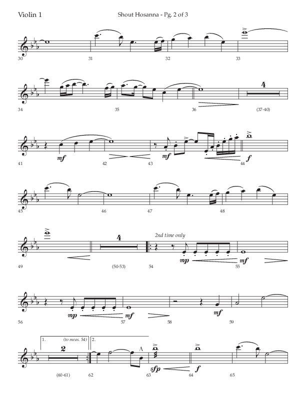 Shout Hosanna (Choral Anthem SATB) Violin 1 (Lifeway Choral / Arr. Craig Adams / Arr. Ken Barker / Arr. Danny Zaloudik / Orch. David Shipps)
