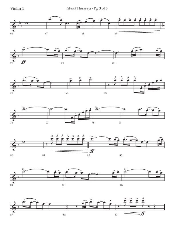 Shout Hosanna (Choral Anthem SATB) Violin 1 (Lifeway Choral / Arr. Craig Adams / Arr. Ken Barker / Arr. Danny Zaloudik / Orch. David Shipps)