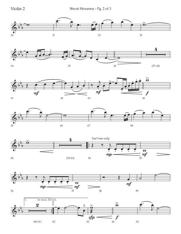 Shout Hosanna (Choral Anthem SATB) Violin 2 (Lifeway Choral / Arr. Craig Adams / Arr. Ken Barker / Arr. Danny Zaloudik / Orch. David Shipps)