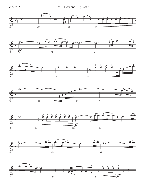 Shout Hosanna (Choral Anthem SATB) Violin 2 (Lifeway Choral / Arr. Craig Adams / Arr. Ken Barker / Arr. Danny Zaloudik / Orch. David Shipps)