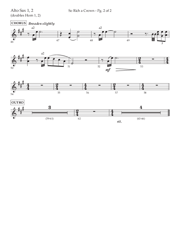 So Rich A Crown (Choral Anthem SATB) Alto Sax 1/2 (Lifeway Choral / Arr. Cody McVey)