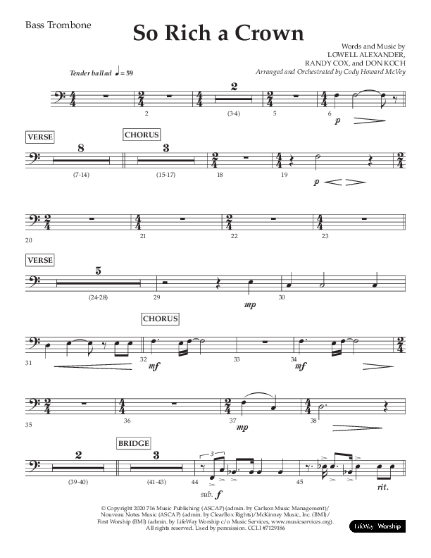 So Rich A Crown (Choral Anthem SATB) Bass Trombone (Lifeway Choral / Arr. Cody McVey)