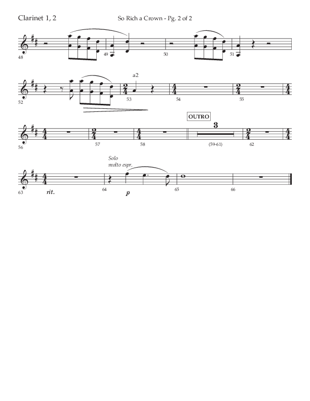So Rich A Crown (Choral Anthem SATB) Clarinet 1/2 (Lifeway Choral / Arr. Cody McVey)