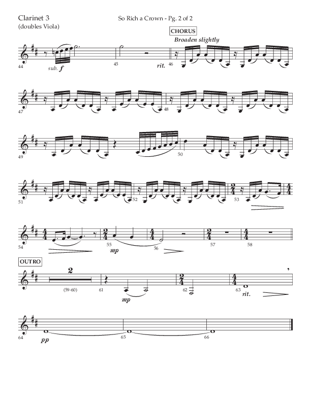So Rich A Crown (Choral Anthem SATB) Clarinet 3 (Lifeway Choral / Arr. Cody McVey)