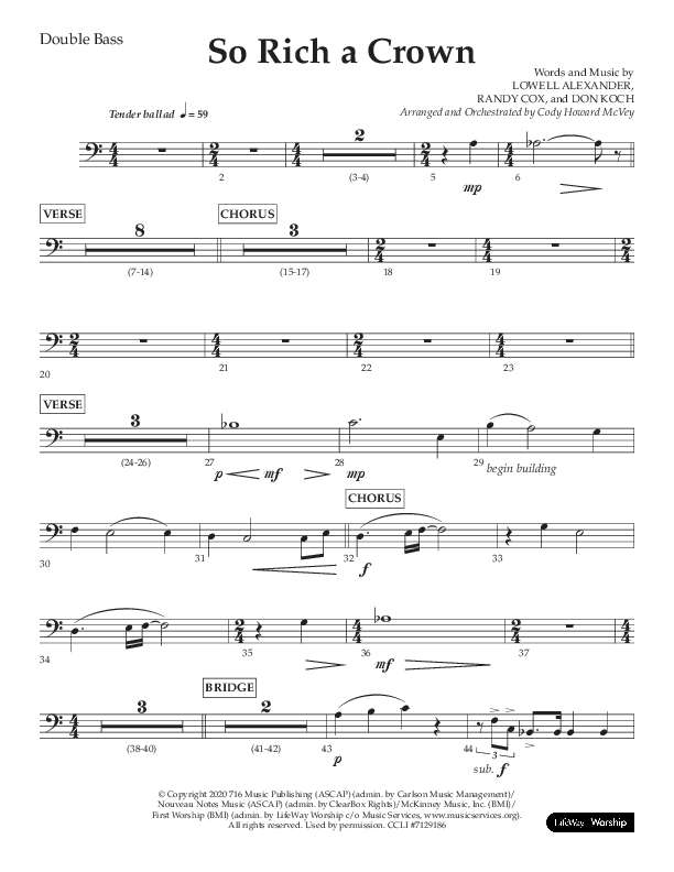 So Rich A Crown (Choral Anthem SATB) Double Bass (Lifeway Choral / Arr. Cody McVey)