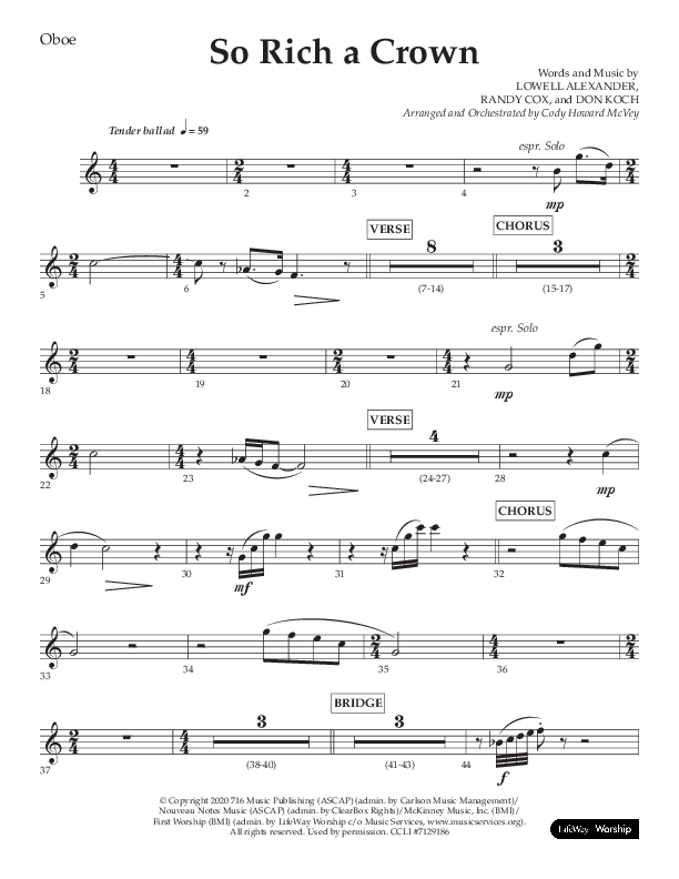 So Rich A Crown (Choral Anthem SATB) Oboe (Lifeway Choral / Arr. Cody McVey)