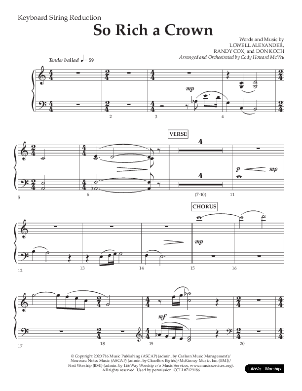 So Rich A Crown (Choral Anthem SATB) String Reduction (Lifeway Choral / Arr. Cody McVey)