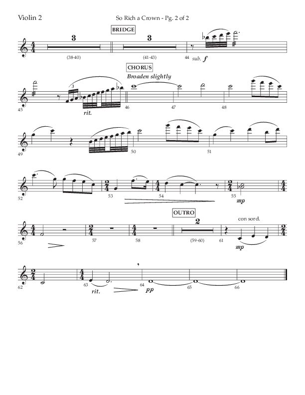 So Rich A Crown (Choral Anthem SATB) Violin 2 (Lifeway Choral / Arr. Cody McVey)