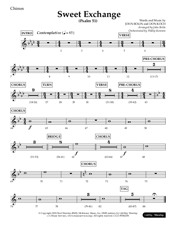 Sweet Exchange (Psalm 51) (Choral Anthem SATB) Chimes (Lifeway Choral / Arr. John Bolin / Orch. Phillip Keveren)