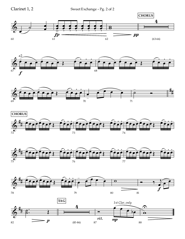 Sweet Exchange (Psalm 51) (Choral Anthem SATB) Clarinet 1/2 (Lifeway Choral / Arr. John Bolin / Orch. Philip Keveren)