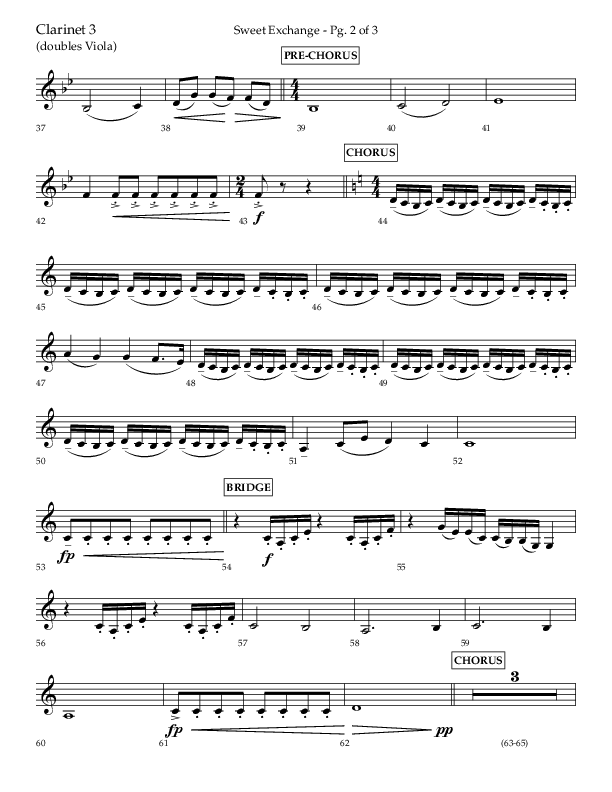 Sweet Exchange (Psalm 51) (Choral Anthem SATB) Clarinet 3 (Lifeway Choral / Arr. John Bolin / Orch. Phillip Keveren)