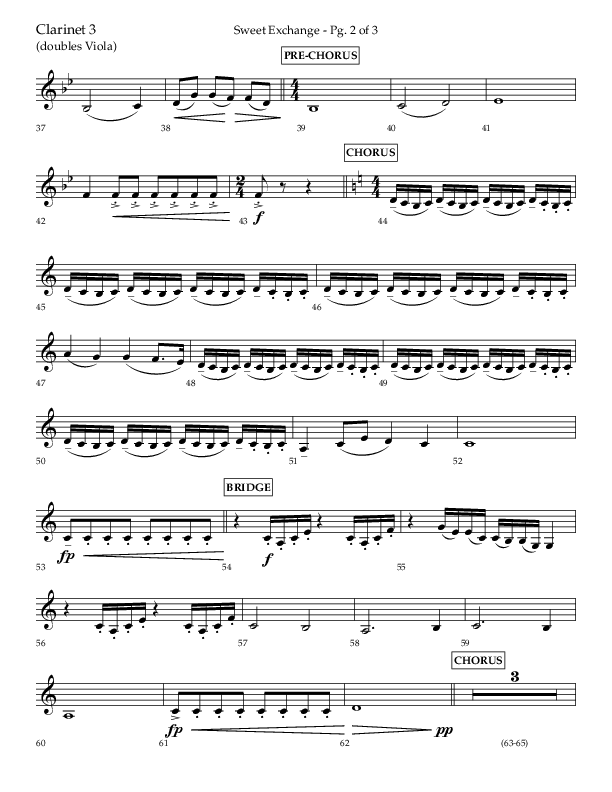 Sweet Exchange (Psalm 51) (Choral Anthem SATB) Clarinet 3 (Lifeway Choral / Arr. John Bolin / Orch. Philip Keveren)