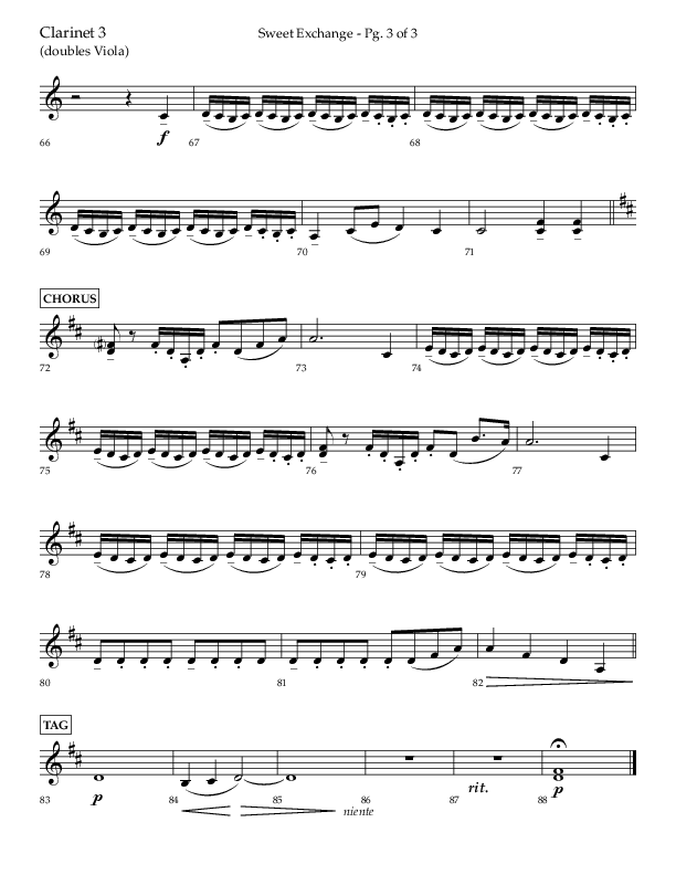 Sweet Exchange (Psalm 51) (Choral Anthem SATB) Clarinet 3 (Lifeway Choral / Arr. John Bolin / Orch. Philip Keveren)