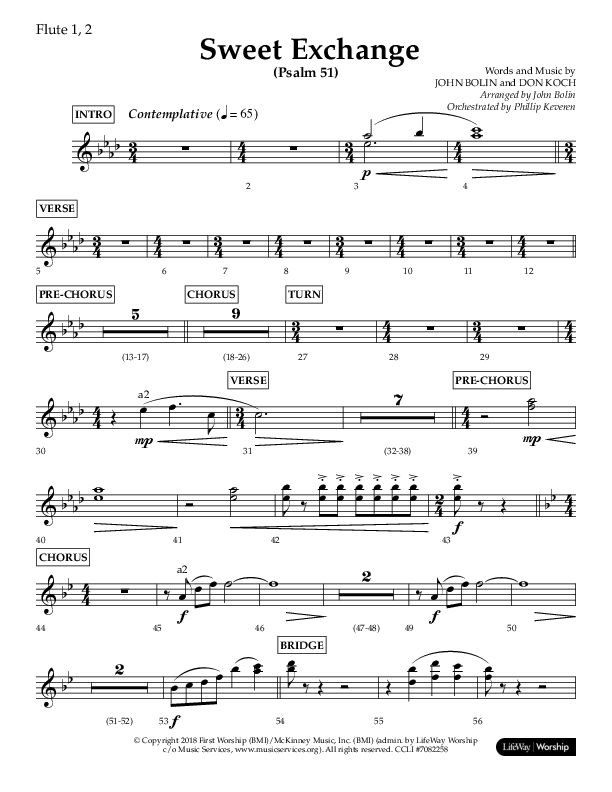 Sweet Exchange (Psalm 51) (Choral Anthem SATB) Flute 1/2 (Lifeway Choral / Arr. John Bolin / Orch. Philip Keveren)