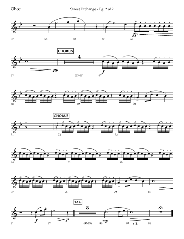 Sweet Exchange (Psalm 51) (Choral Anthem SATB) Oboe (Lifeway Choral / Arr. John Bolin / Orch. Philip Keveren)