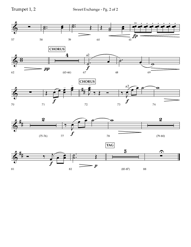 Sweet Exchange (Psalm 51) (Choral Anthem SATB) Trumpet 1,2 (Lifeway Choral / Arr. John Bolin / Orch. Philip Keveren)