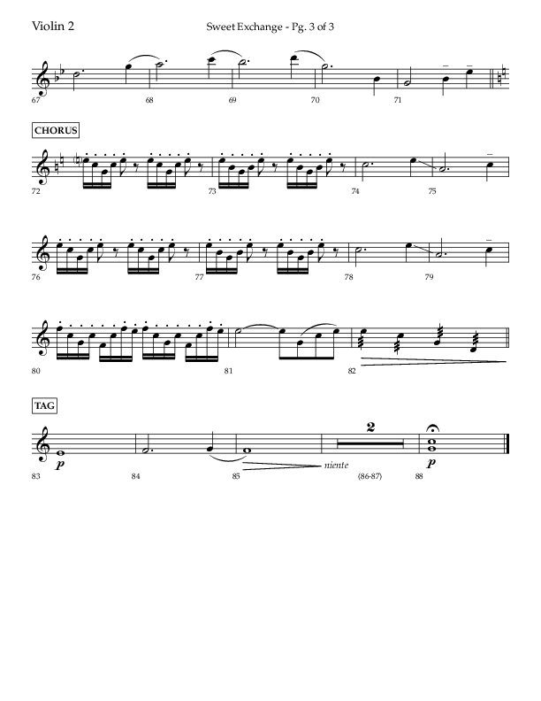 Sweet Exchange (Psalm 51) (Choral Anthem SATB) Violin 2 (Lifeway Choral / Arr. John Bolin / Orch. Phillip Keveren)