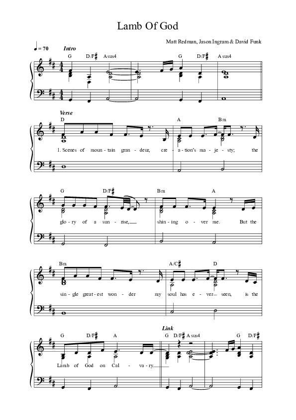 Lamb Of God (Live) Sheet Music PDF (Matt Redman / David Funk