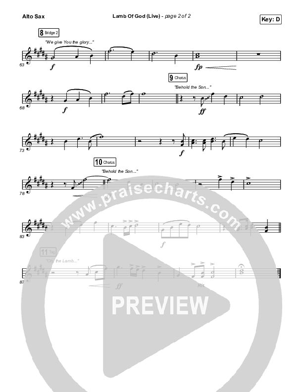 Lamb Of God (Live) Alto Sax (Matt Redman / David Funk)