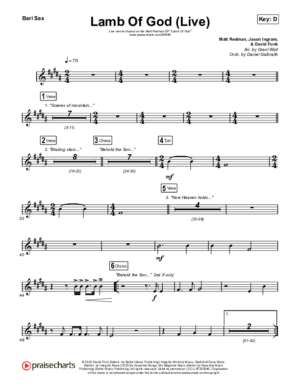 Lamb Of God (Live) Bari Sax (Matt Redman / David Funk)