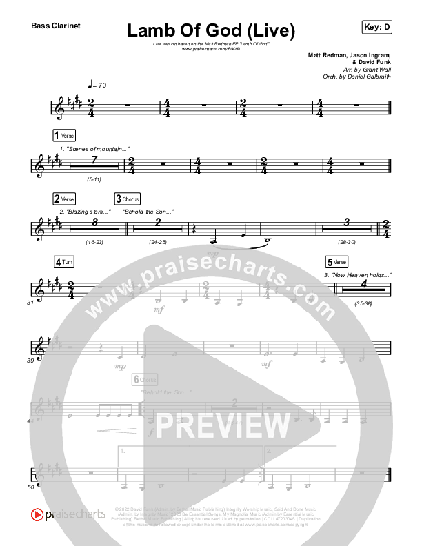 Lamb Of God (Live) Bass Clarinet (Matt Redman / David Funk)