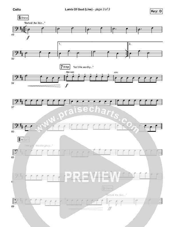 Lamb Of God (Live) Cello Sheet Music PDF (Matt Redman / David Funk