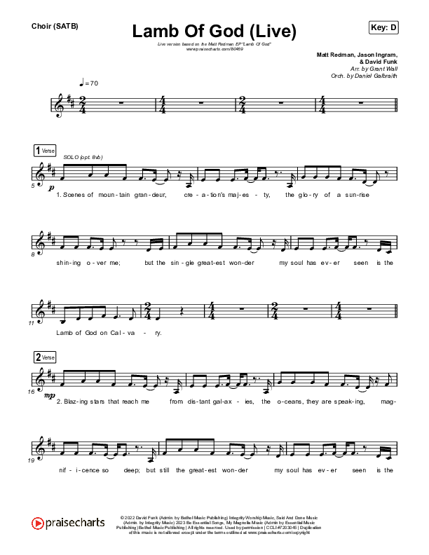 Lamb Of God (Live) Choir Sheet (SATB) (Matt Redman / David Funk)