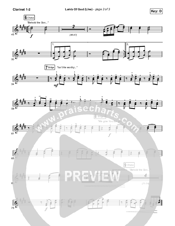 Lamb Of God (Live) Clarinet 1/2 (Matt Redman / David Funk)