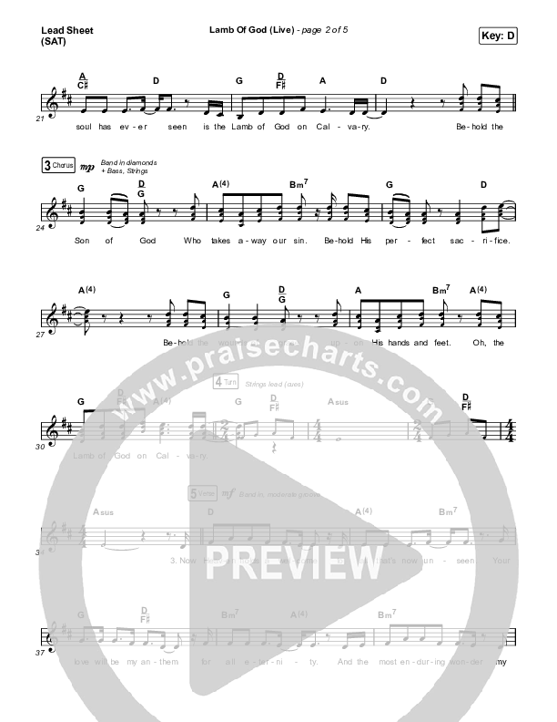 Lamb Of God (Live) Lead Sheet (SAT) (Matt Redman / David Funk)
