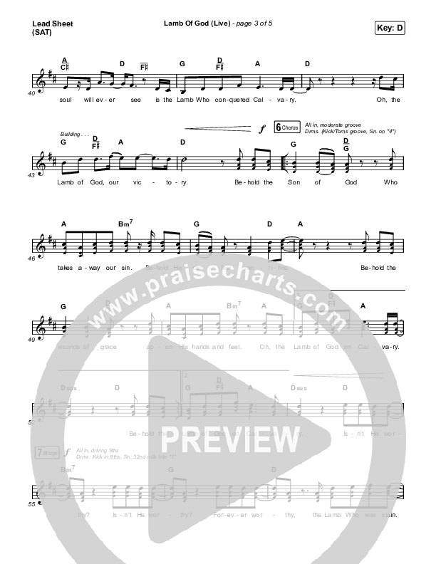 Lamb Of God (Live) Lead Sheet (SAT) (Matt Redman / David Funk)