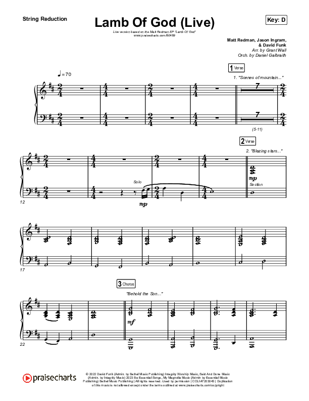 Lamb Of God (Live) String Reduction (Matt Redman / David Funk)