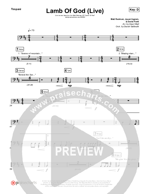 Lamb Of God (Live) Timpani Sheet Music PDF (Matt Redman / David Funk