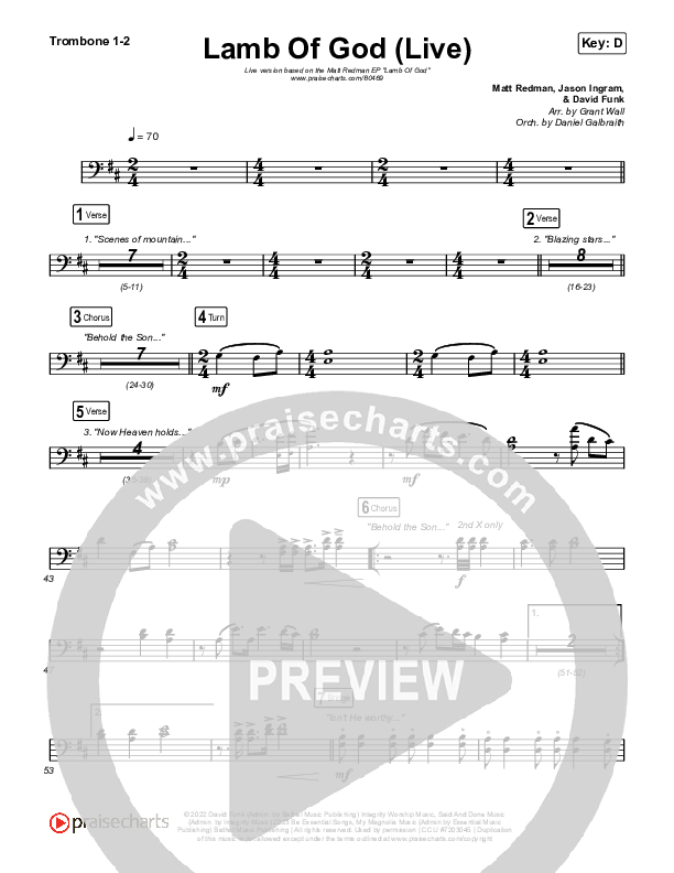 Lamb Of God (Live) Trombone 1,2 (Matt Redman / David Funk)