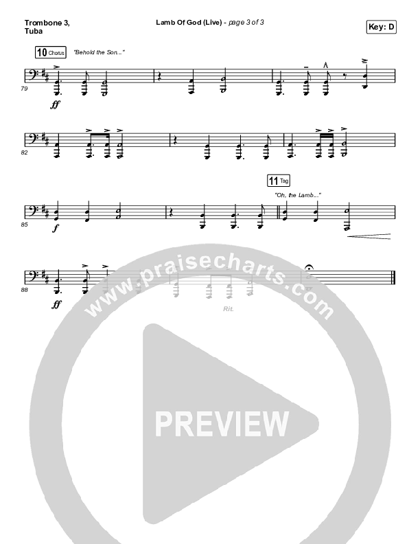 Lamb Of God (Live) Trombone 3/Tuba (Matt Redman / David Funk)