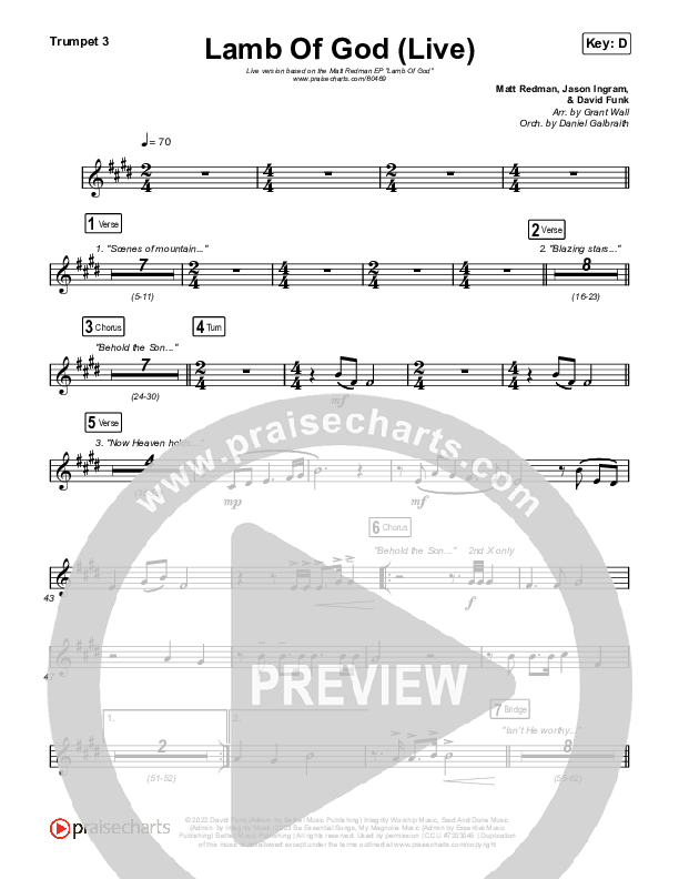 Lamb Of God (Live) Trumpet 3 (Matt Redman / David Funk)