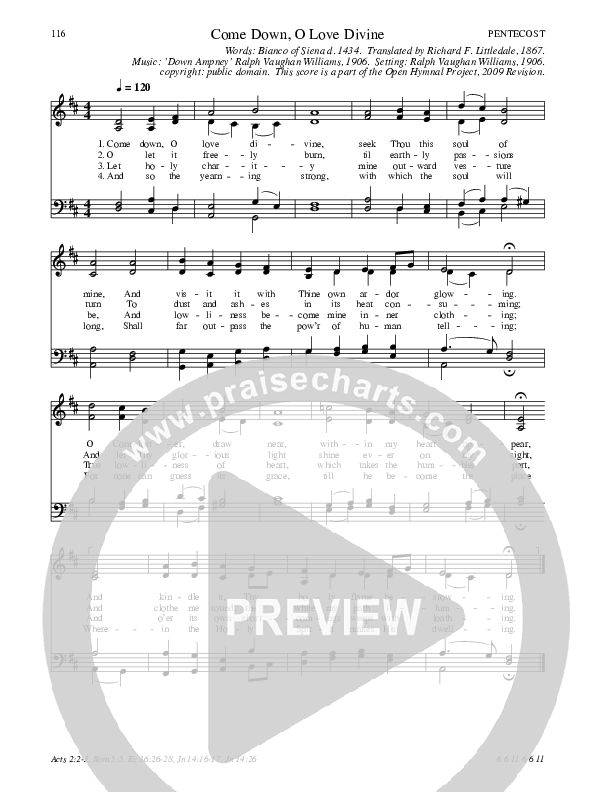 Come Down, O Love Divine Hymn Sheet (SATB) (Traditional Hymn)