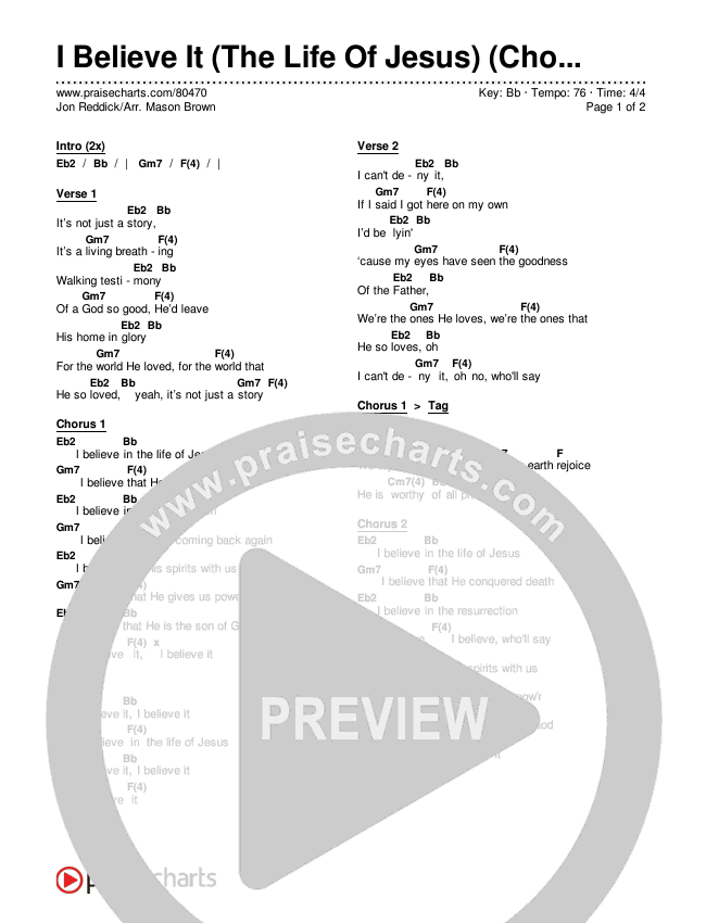 I Believe It (The Life Of Jesus) (Choral Anthem SATB) Chords & Lyrics (Jon Reddick / Arr. Mason Brown)