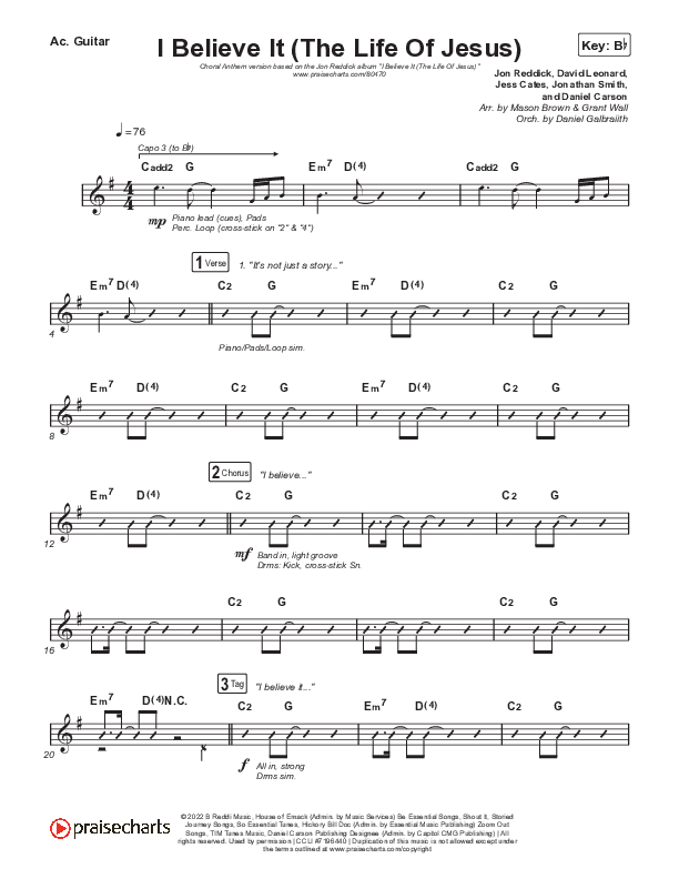 I Believe It (The Life Of Jesus) (Choral Anthem SATB) Acoustic Guitar (Jon Reddick / Arr. Mason Brown)